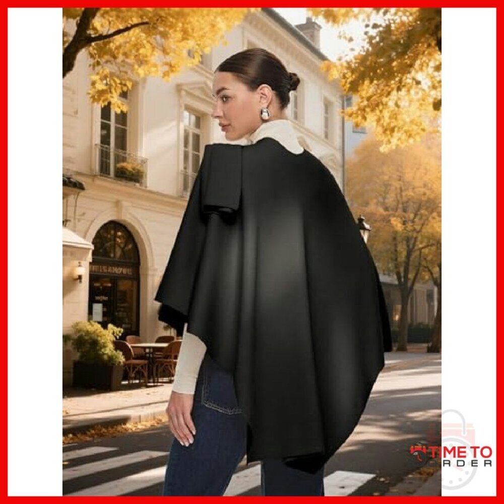 Large Knit Poncho Sweater Wrap Cape Shawl Topper for Fall Winter - Picture 5 of 8